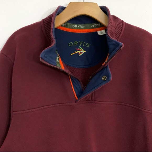 Orvis Men’s 1/4 zip Pullover Sweater Fleece Lined Burgundy GUC size L - Picture 5 of 11